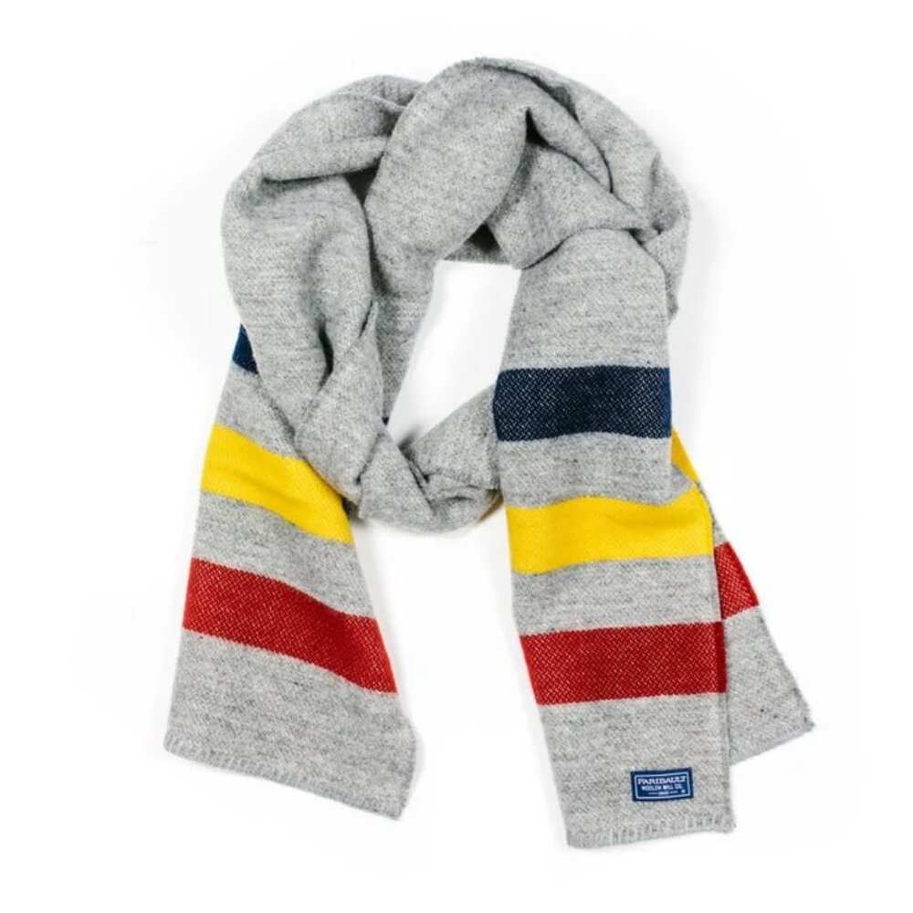 Faribault Woolen Mills Revival Stripe Scarf in Grey Multi Wool 80/Cotton 20